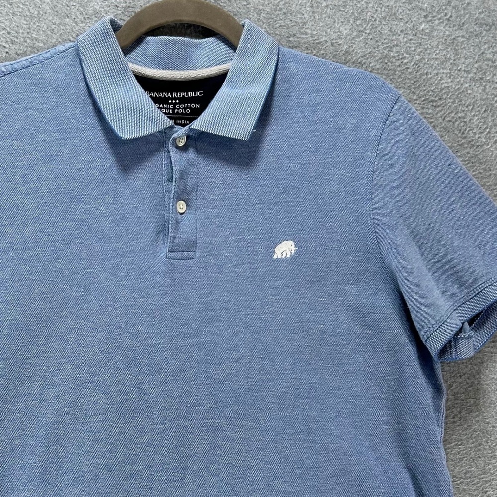 Banana Republic Pique Polo Mens M Tall Blue Organic Cotton Classic Preppy